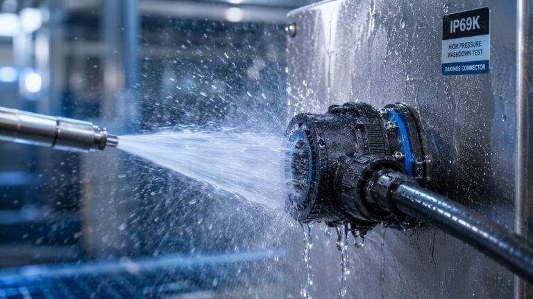 Prueba de lavado a alta presión de conectores resistentes al agua IP68 frente a IP69K