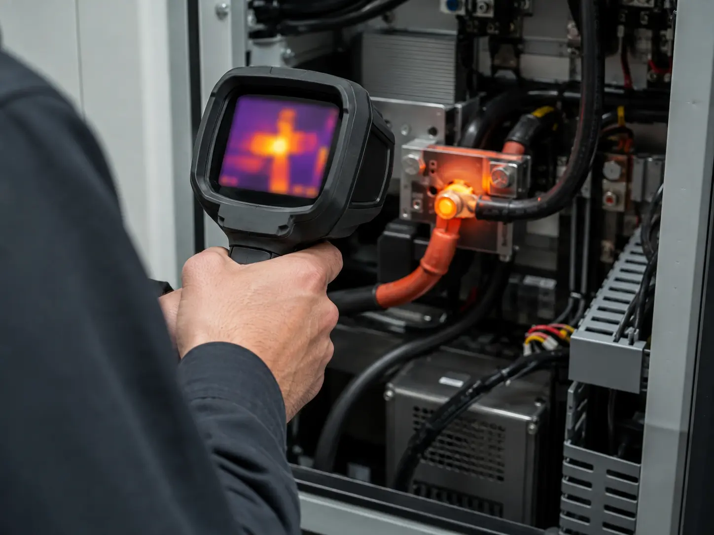 connector temperature rise thermocouple check on a high-current BESS connector